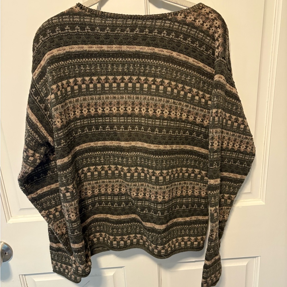 ALPS cotton Green tan knit cardigan sweater button geometric women size m medium - Picture 6 of 6